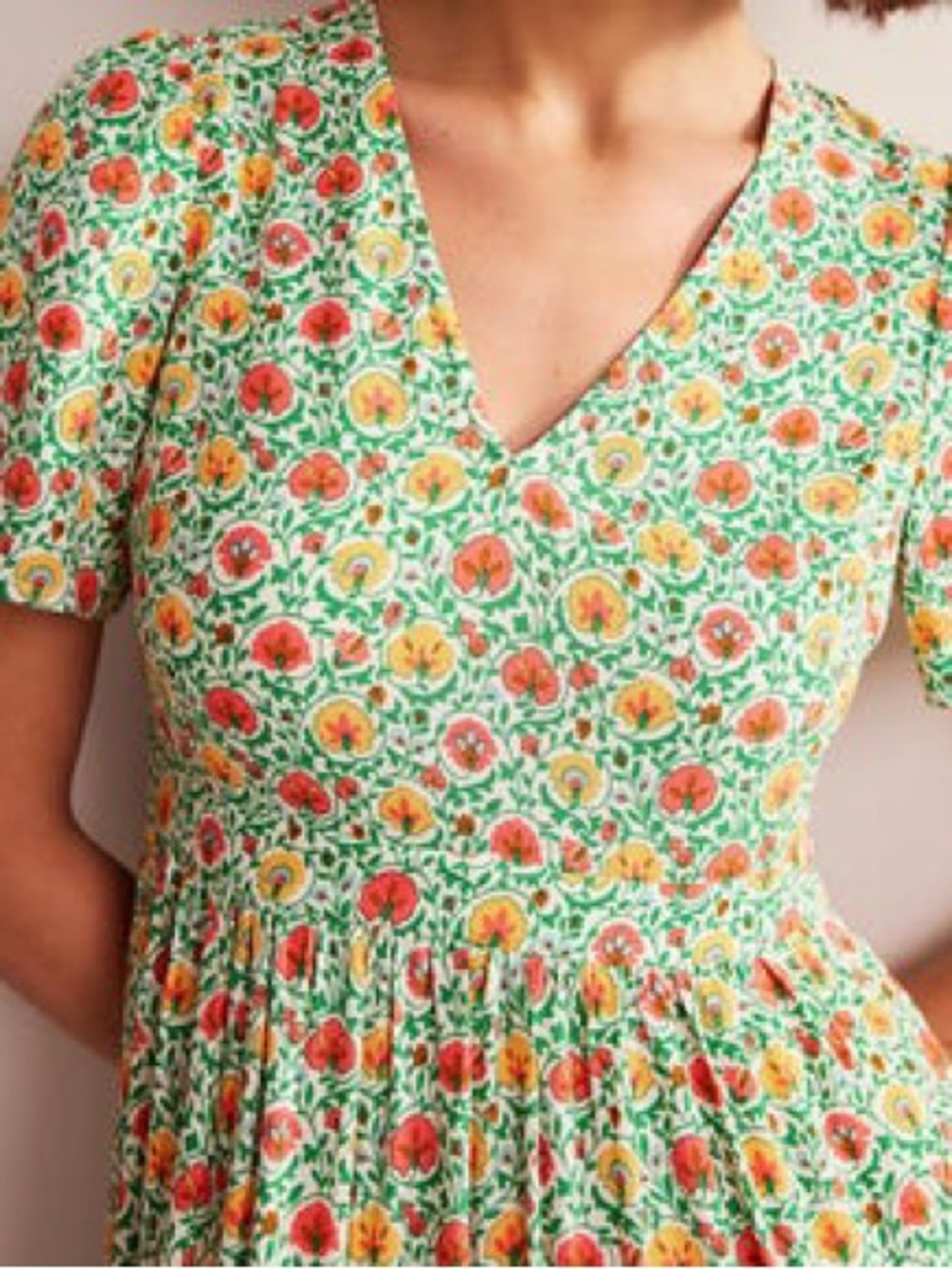 Boden NWOT Floral V-Neck Midi Dress in Green Size 8 - Picture 2 of 9